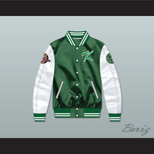 Load image into Gallery viewer, Kekambas Green/ White Varsity Letterman Satin Bomber Jacket 4