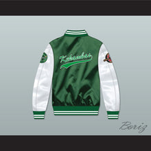 Load image into Gallery viewer, Kekambas Green/ White Varsity Letterman Satin Bomber Jacket 4