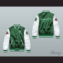 Load image into Gallery viewer, Kekambas Green/ White Varsity Letterman Satin Bomber Jacket 4