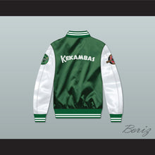 Load image into Gallery viewer, Kekambas Green/ White Varsity Letterman Satin Bomber Jacket 5