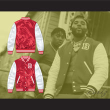 Load image into Gallery viewer, Kevin Gates No Security Red and White Varsity Letterman Satin Bomber Jacket