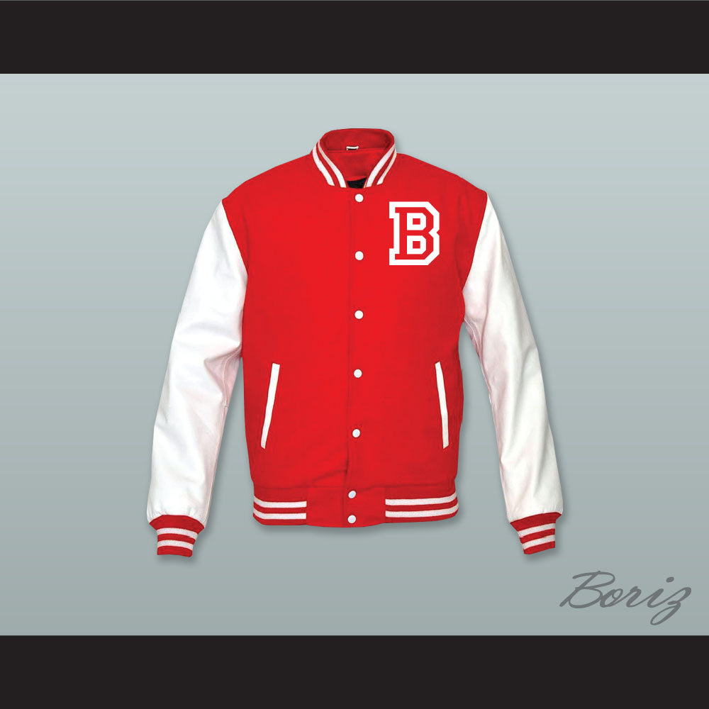 Kevin Gates No Security Red Wool and White Lab Leather Varsity Letterman Jacket