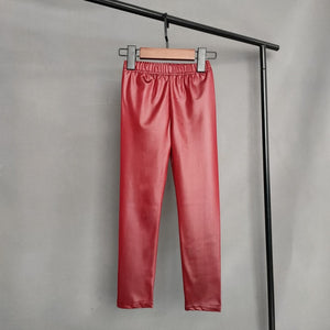 Kids Pants Spring Autumn Girls PU Leather Pencil Pants Children Skinny Black Imitation Leather Leggings Girls Trousers