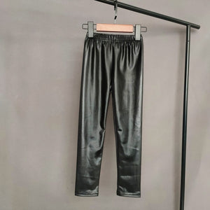 Kids Pants Spring Autumn Girls PU Leather Pencil Pants Children Skinny Black Imitation Leather Leggings Girls Trousers