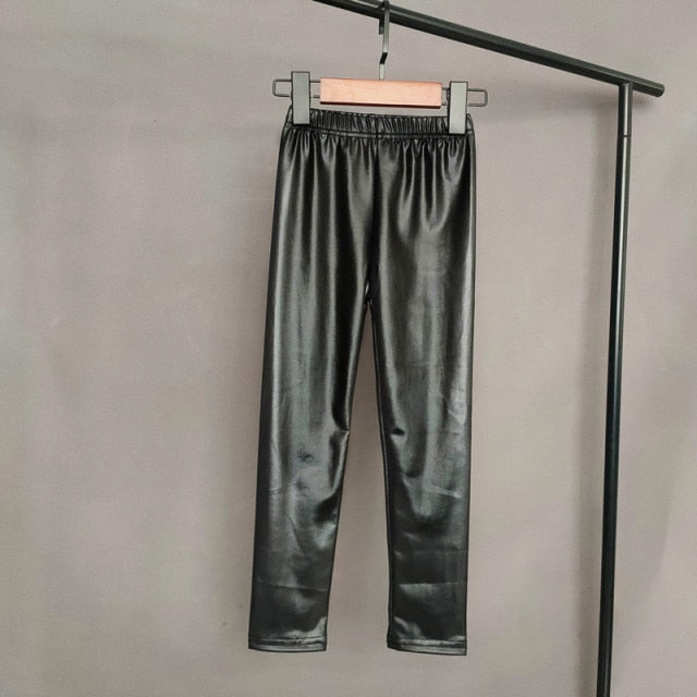 Kids Pants Spring Autumn Girls PU Leather Pencil Pants Children Skinny Black Imitation Leather Leggings Girls Trousers