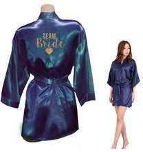 Load image into Gallery viewer, Kimono Robe Faux Silk Women Wedding Preparewear Bride Team Heart Golden Glitter Print Robes Bachelorette Pajamas Free Shipping