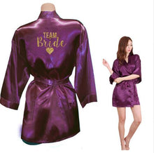 Load image into Gallery viewer, Kimono Robe Faux Silk Women Wedding Preparewear Bride Team Heart Golden Glitter Print Robes Bachelorette Pajamas Free Shipping