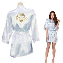 Load image into Gallery viewer, Kimono Robe Faux Silk Women Wedding Preparewear Bride Team Heart Golden Glitter Print Robes Bachelorette Pajamas Free Shipping