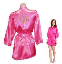 Load image into Gallery viewer, Kimono Robe Faux Silk Women Wedding Preparewear Bride Team Heart Golden Glitter Print Robes Bachelorette Pajamas Free Shipping