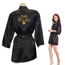 Load image into Gallery viewer, Kimono Robe Faux Silk Women Wedding Preparewear Bride Team Heart Golden Glitter Print Robes Bachelorette Pajamas Free Shipping