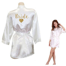 Load image into Gallery viewer, Kimono Robe Faux Silk Women Wedding Preparewear Bride Team Heart Golden Glitter Print Robes Bachelorette Pajamas Free Shipping