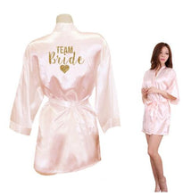 Load image into Gallery viewer, Kimono Robe Faux Silk Women Wedding Preparewear Bride Team Heart Golden Glitter Print Robes Bachelorette Pajamas Free Shipping