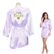Load image into Gallery viewer, Kimono Robe Faux Silk Women Wedding Preparewear Bride Team Heart Golden Glitter Print Robes Bachelorette Pajamas Free Shipping