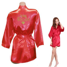 Load image into Gallery viewer, Kimono Robe Faux Silk Women Wedding Preparewear Bride Team Heart Golden Glitter Print Robes Bachelorette Pajamas Free Shipping