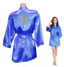 Load image into Gallery viewer, Kimono Robe Faux Silk Women Wedding Preparewear Bride Team Heart Golden Glitter Print Robes Bachelorette Pajamas Free Shipping