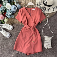 Load image into Gallery viewer, Korean 2020 Summer Playsuit Yellow Short Jumpsuit Casual V Neck Playsuits and Jumpsuits for Women KJ5254