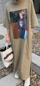 Korean Design Vintage summer elegant Print Dress New Casual Loose Long High Street Dress