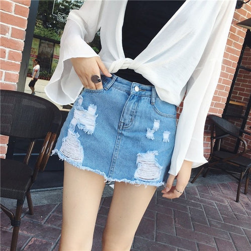 Korean Fashion Mini Skirts Jeans Pants for Women Bottoms Summer Harajuku Denim Shorts Short Blue Holes Women's Short Skirt 2021