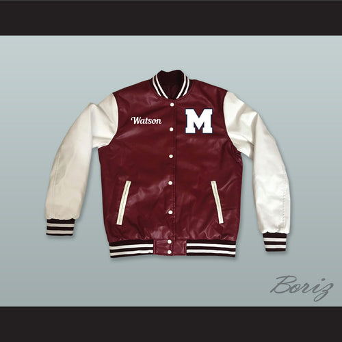 Kyle Lee Watson 00 Monarch High School Panthers Basketball Maroon and White Lab Leather Varsity Letterman Jacket