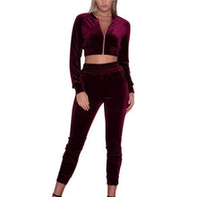 Load image into Gallery viewer, LAAMEI Women Tracksuit Zipper Hoodies Sweatshirt Pants 2 Pieces Set Fashion 2018 Female Cropped Top Pullover And Trousers Suits