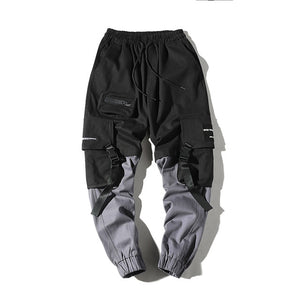 LAPPSTER Pachwork Cargo Pants 2019 Streetwear Hip Hop Ribbons Joggers Pants Men Japanese Style Black Casual Track Pants Fashions