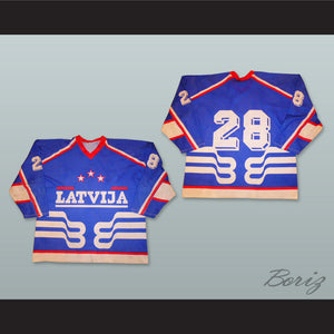 Latvija 28 Blue Hockey Jersey