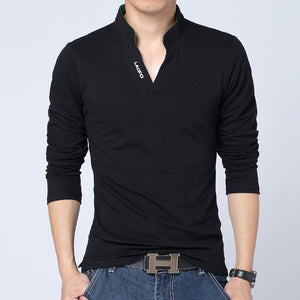 LEFT ROM 2019 fashion men Pure color leisure Long sleeve Polo shirt/high-grade male Pure cotton comfortable Slim fit Polo shirt
