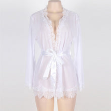 Load image into Gallery viewer, Lace Robe Pull Size XXL Sexy Lingerie Mini Dress Satin Bathrobe Bridesmaid Robes Lingerie Kimono Womens Tops and Blouses