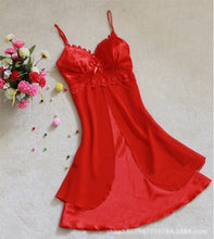 Load image into Gallery viewer, Ladies Silk Night Dress Sleeveless Nighty V-neck Night Gown Lace Nuisette Femme Sexy Nightwear Fashion Sleepwear For Women