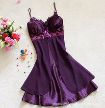 Load image into Gallery viewer, Ladies Silk Night Dress Sleeveless Nighty V-neck Night Gown Lace Nuisette Femme Sexy Nightwear Fashion Sleepwear For Women