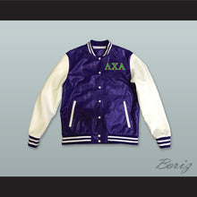 Load image into Gallery viewer, Lambda Chi Alpha Fraternity Purple and White Lab Leather Varsity Letterman Jacket