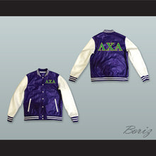 Load image into Gallery viewer, Lambda Chi Alpha Fraternity Purple and White Lab Leather Varsity Letterman Jacket