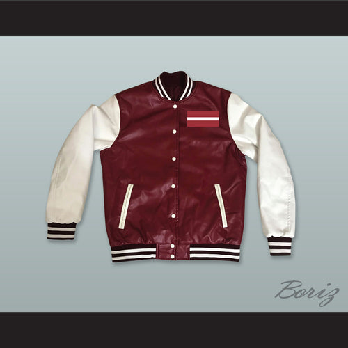 Latvia Maroon and White Lab Leather Varsity Letterman Jacket