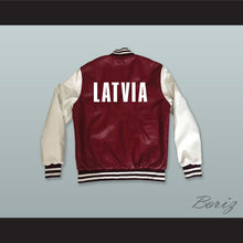 Load image into Gallery viewer, Latvia Maroon and White Lab Leather Varsity Letterman Jacket