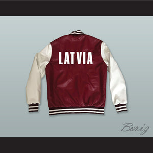 Latvia Maroon and White Lab Leather Varsity Letterman Jacket