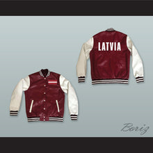 Load image into Gallery viewer, Latvia Maroon and White Lab Leather Varsity Letterman Jacket