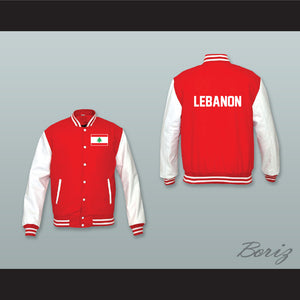 Lebanon Red Wool and White Lab Leather Varsity Letterman Jacket