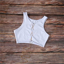 Load image into Gallery viewer, Leopard Printed Sexy Halter Crop Top Women Camis Backless Bandage Lace Up Sequins Metal Ring Tank Top 2019 Party Club Bustier