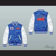 Load image into Gallery viewer, Like Mike 23 Blue/ White Varsity Letterman Satin Bomber Jacket