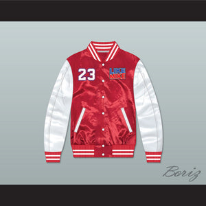 Like Mike 23 Red/ White Varsity Letterman Satin Bomber Jacket
