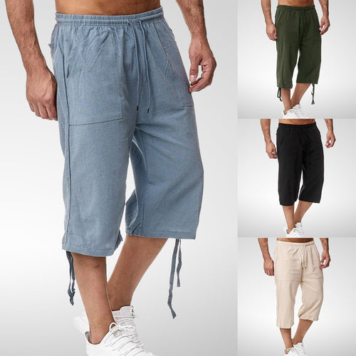 Linen Short Men 3/4 Length Knee Cotton Large Size 5xl High Waist Plus Size 6XL Bermuda Shorts Male Long Men's Summer Breeches