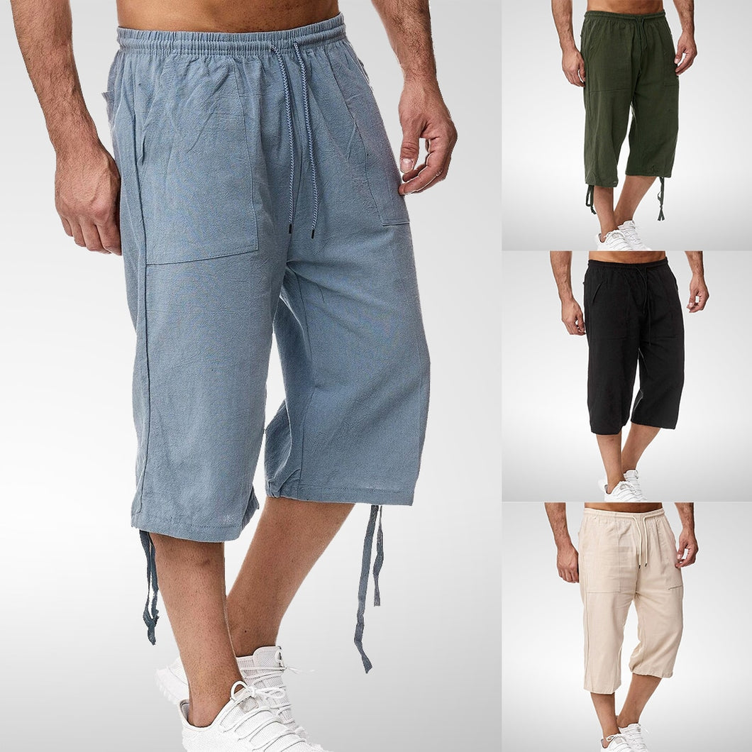 Linen Short Men 3/4 Length Knee Cotton Large Size 5xl High Waist Plus Size 6XL Bermuda Shorts Male Long Men's Summer Breeches