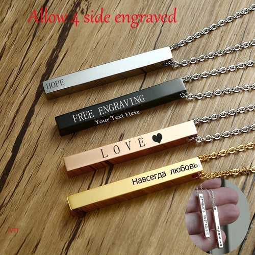 Long Bar Vertical Necklace For Men Women In Black Gold silver color Initial Pendant Stainless Steel Personalized Jewelry