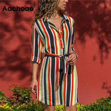 Load image into Gallery viewer, Long Sleeve Shirt Dress 2020 Summer Boho Beach Dresses Women Casual Striped Print A-line Mini Party Dress Vestidos