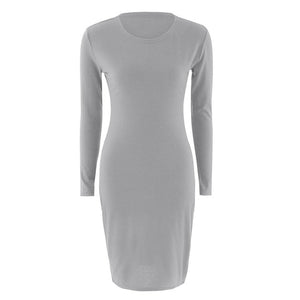 Long Sleeve Slim Dress for Women 2020 Spring Clothing Knee-Length Sheath Dress O-Neck Ladies Bodycon Dress Robe Femme