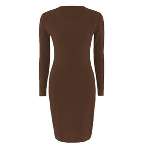 Long Sleeve Slim Dress for Women 2020 Spring Clothing Knee-Length Sheath Dress O-Neck Ladies Bodycon Dress Robe Femme