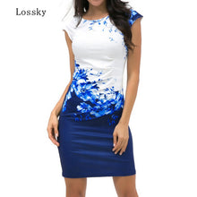 Load image into Gallery viewer, Lossky 2019 Summer Plus Size Women Dress Casual Sleeveless ONeck Print Slim Office Dress Sexy Mini Bodycon Party Dresses Vestido
