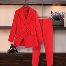 Load image into Gallery viewer, M-5XL large size women's suit pants set New autumn and winter casual professional red jacket blazer Casual trousers set of two
