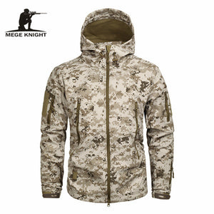 MEGE Men's Military Camouflage Fleece Tactical Jacket Men Waterproof  Softshell Windbreaker Winter Army Hooded Coat Hunt Clothes