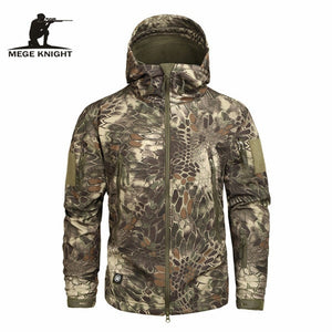 MEGE Men's Military Camouflage Fleece Tactical Jacket Men Waterproof  Softshell Windbreaker Winter Army Hooded Coat Hunt Clothes